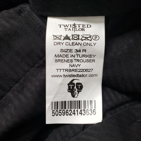 Twisted Tailor Pants Mens 34R Navy Nep Brenes Slim Fit Suit Trousers Dress Party - Picture 3 of 16